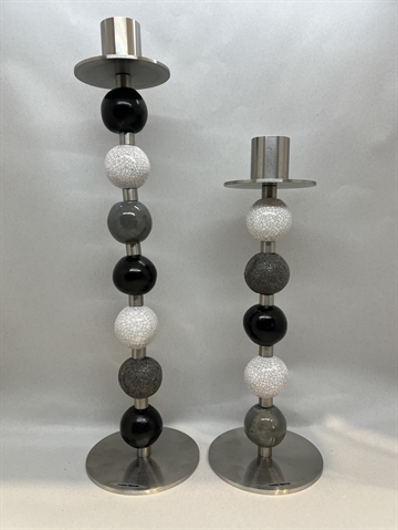 Keramik-lysestager sort/hvid/grå