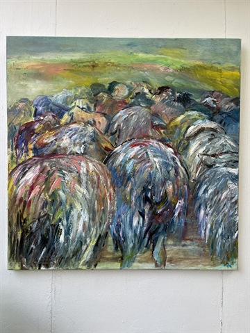 Maleri 80 x 80 cm. Får