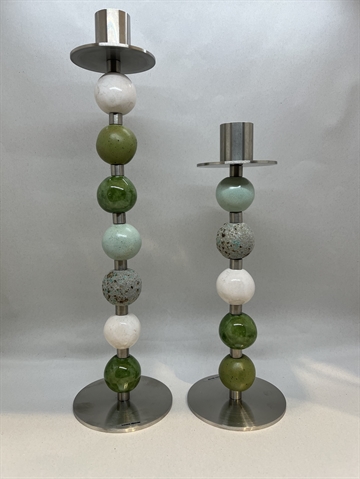 Keramik lysestager grøn/hvid