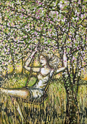 Maleri 140 x 100 cm "Flower power"