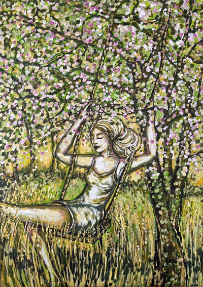 Maleri 140 x 100 cm "Flower power"