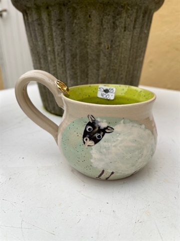 Keramik kop med får og guld