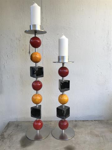 Gulv-lysestager i keramik rød/orange/sort