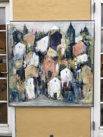 Maleri med byhuse 